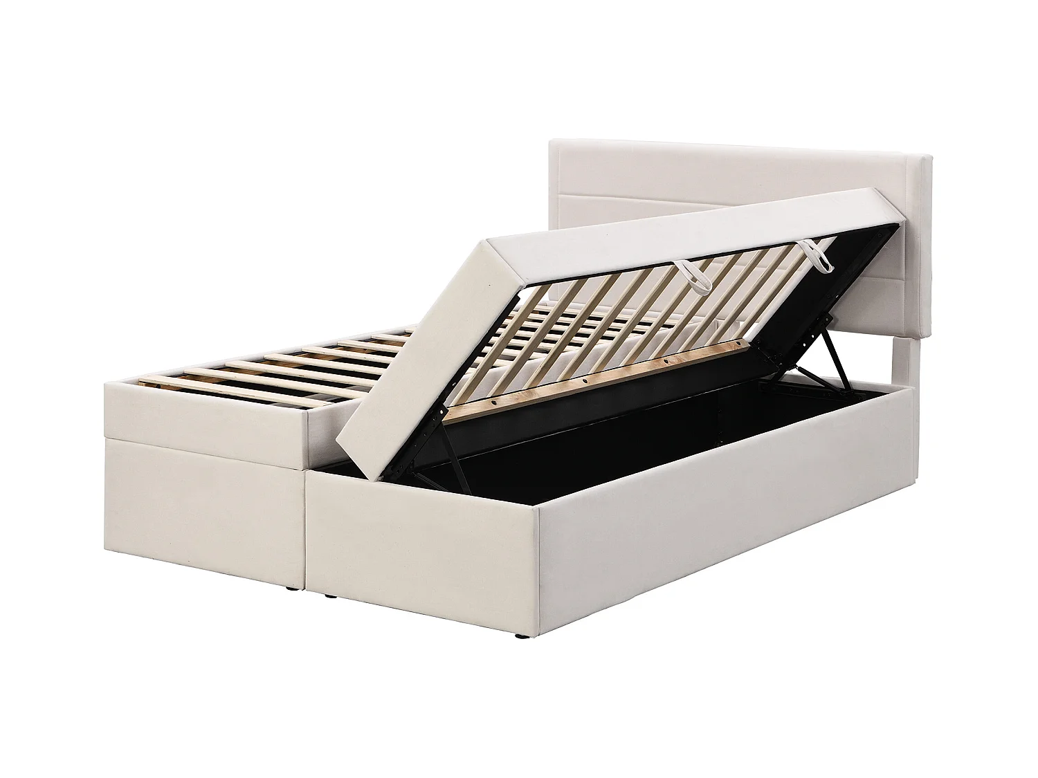 Lit adulte 140x200 cm avec 2 tiroirs - tête de lit réglable en hauteur et USB et LED - lin - beige (sans matelas)