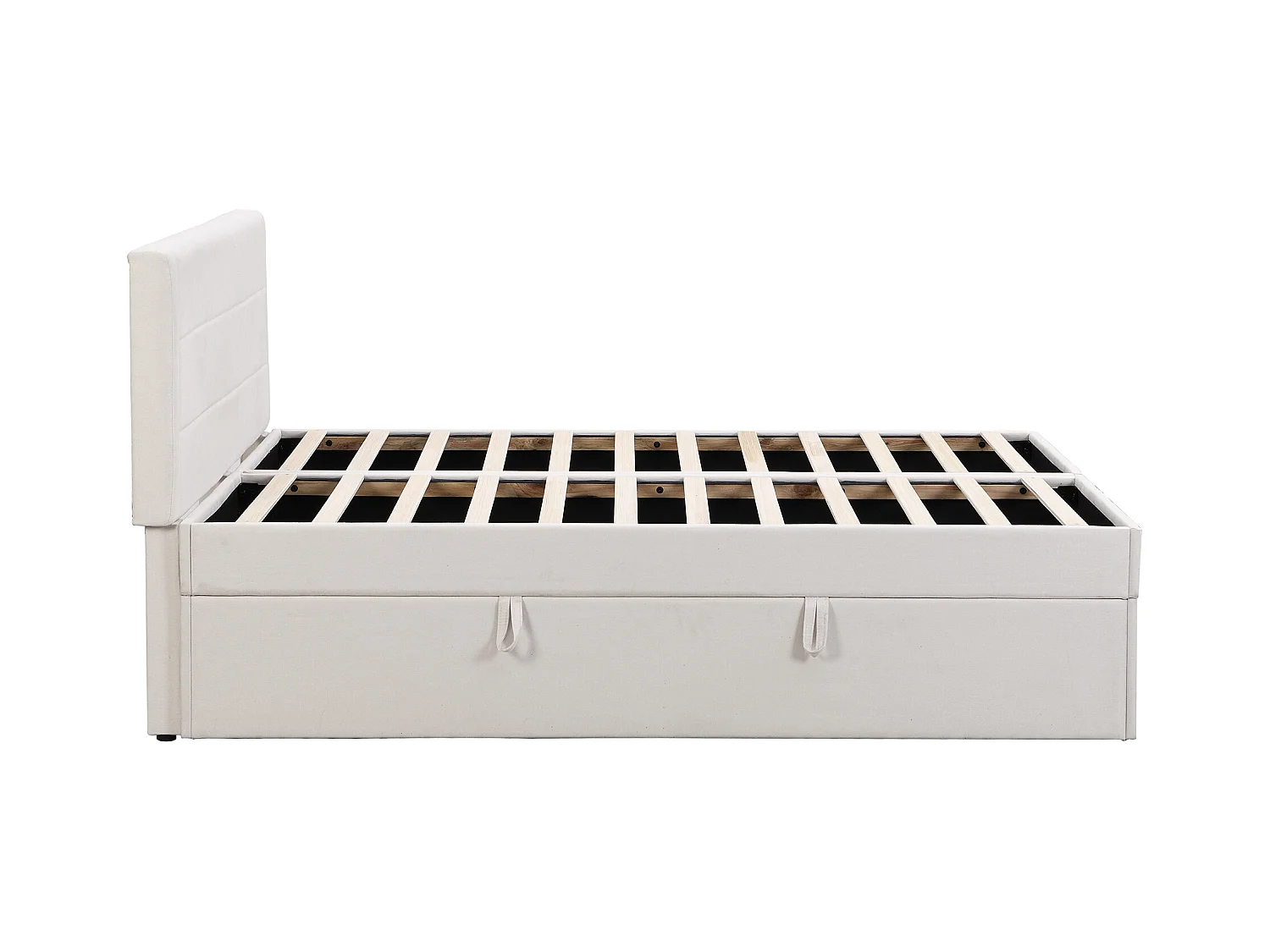 Lit adulte 140x200 cm avec 2 tiroirs - tête de lit réglable en hauteur et USB et LED - lin - beige (sans matelas)