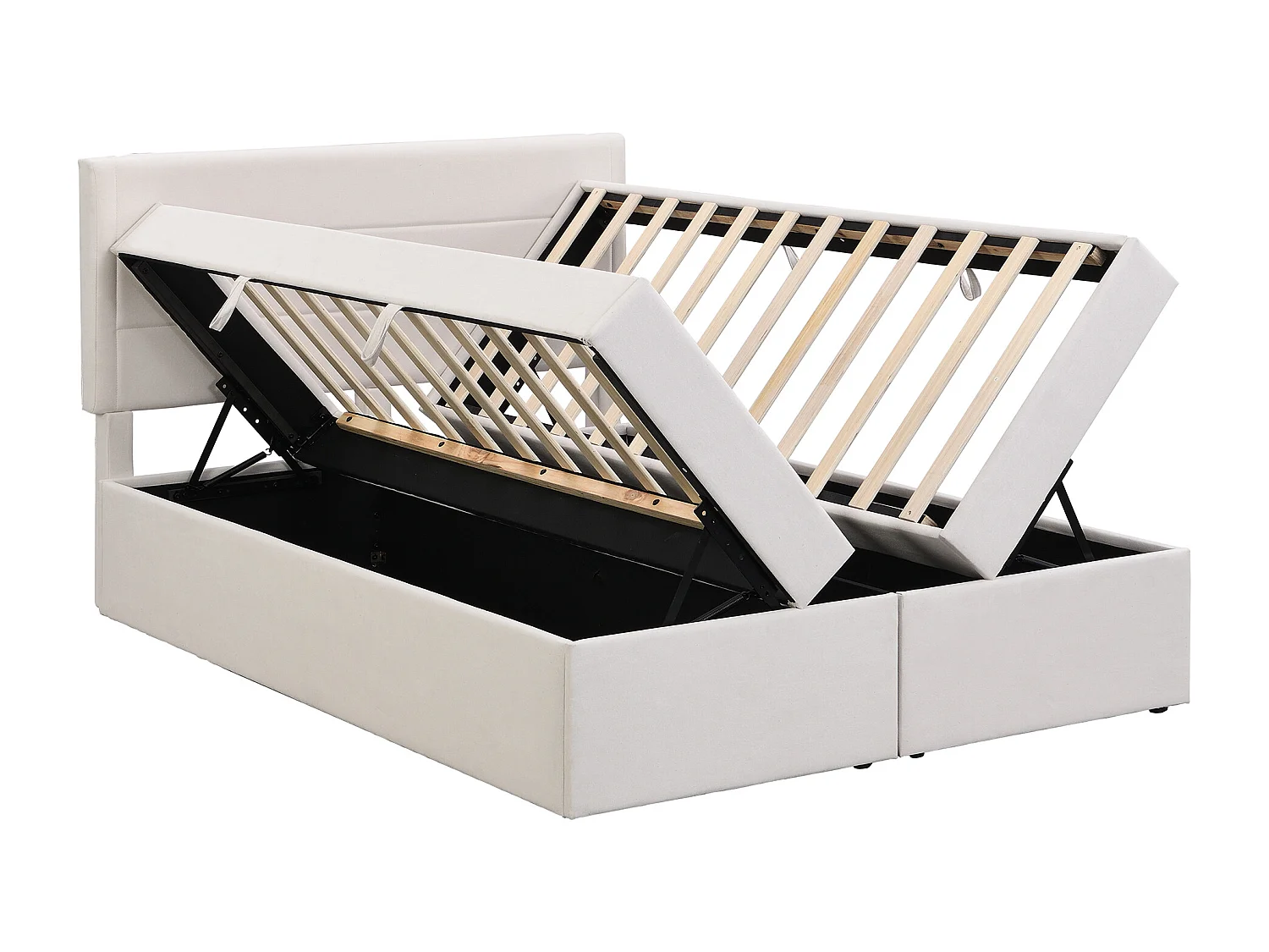 Lit adulte 140x200 cm avec 2 tiroirs - tête de lit réglable en hauteur et USB et LED - lin - beige (sans matelas)