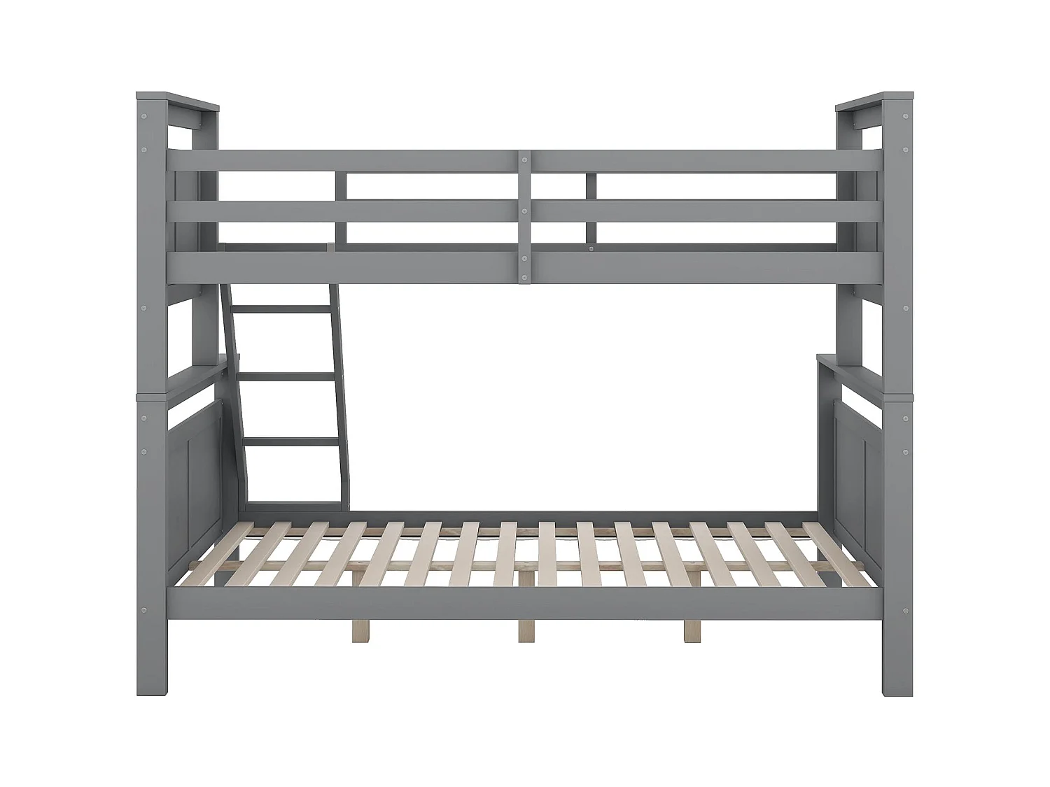 Lit superposé enfant 90(140)x200cm avec sommier - protection anti-chute et éhelle - bois - gris (sans matelas)