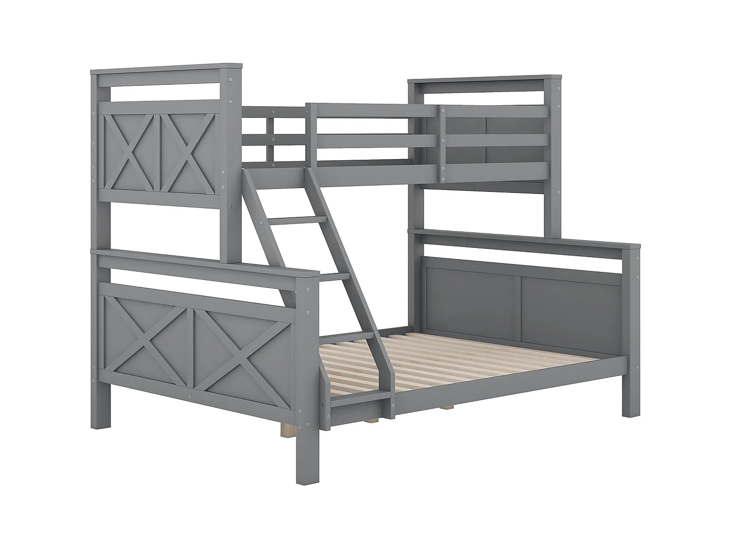 Lit superposé enfant 90(140)x200cm avec sommier - protection anti-chute et éhelle - bois - gris (sans matelas)