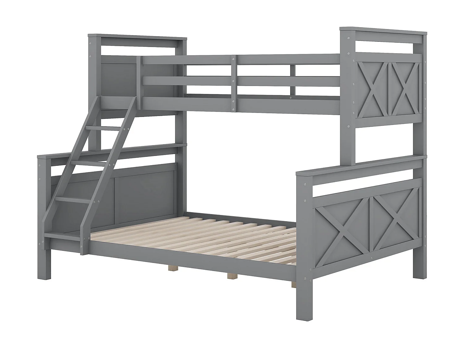 Kinderstapelbed 90(140)x200cm met lattenbodem - valbeveiliging en ladder - hout - grijs (zonder matras)