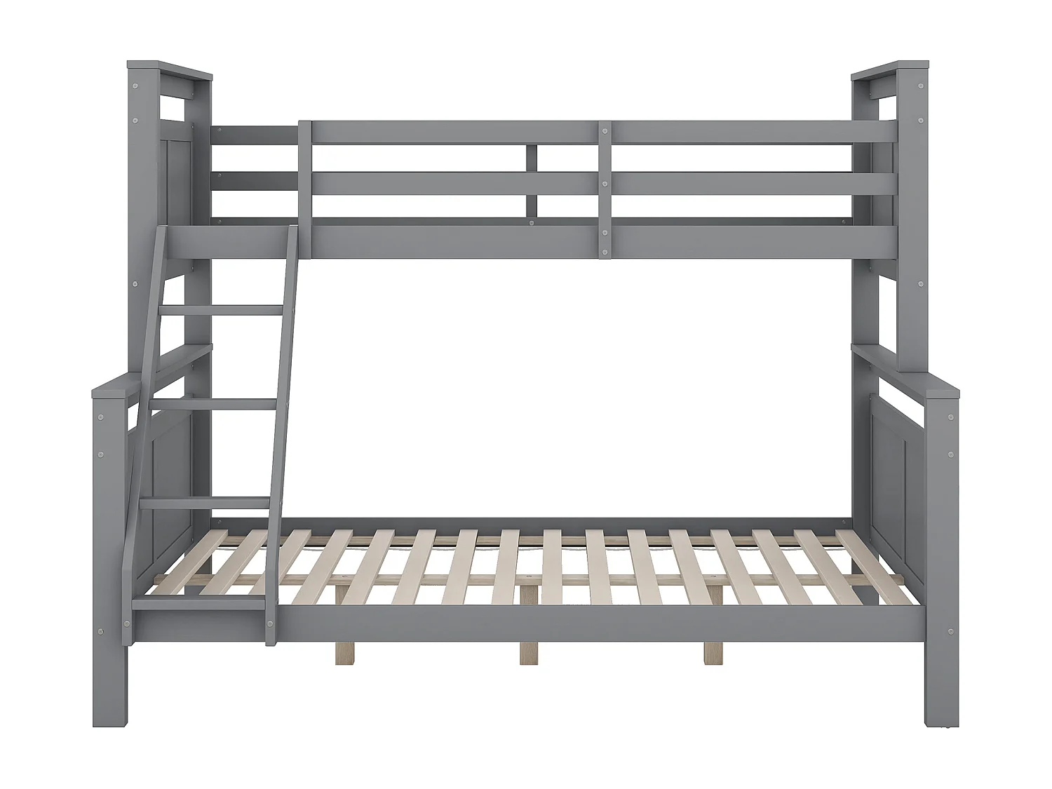 Kinderstapelbed 90(140)x200cm met lattenbodem - valbeveiliging en ladder - hout - grijs (zonder matras)