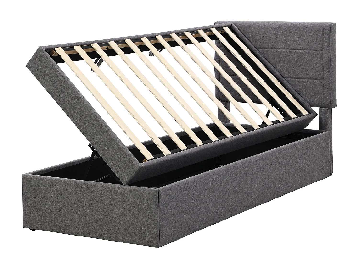 Lit coffre 90x200 cm avec sommier - tête de lit capitonnée - lin - beige (sans matelas)