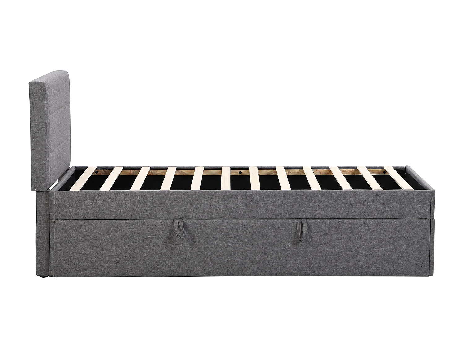 Lit coffre 90x200 cm avec sommier - tête de lit capitonnée - lin - beige (sans matelas)