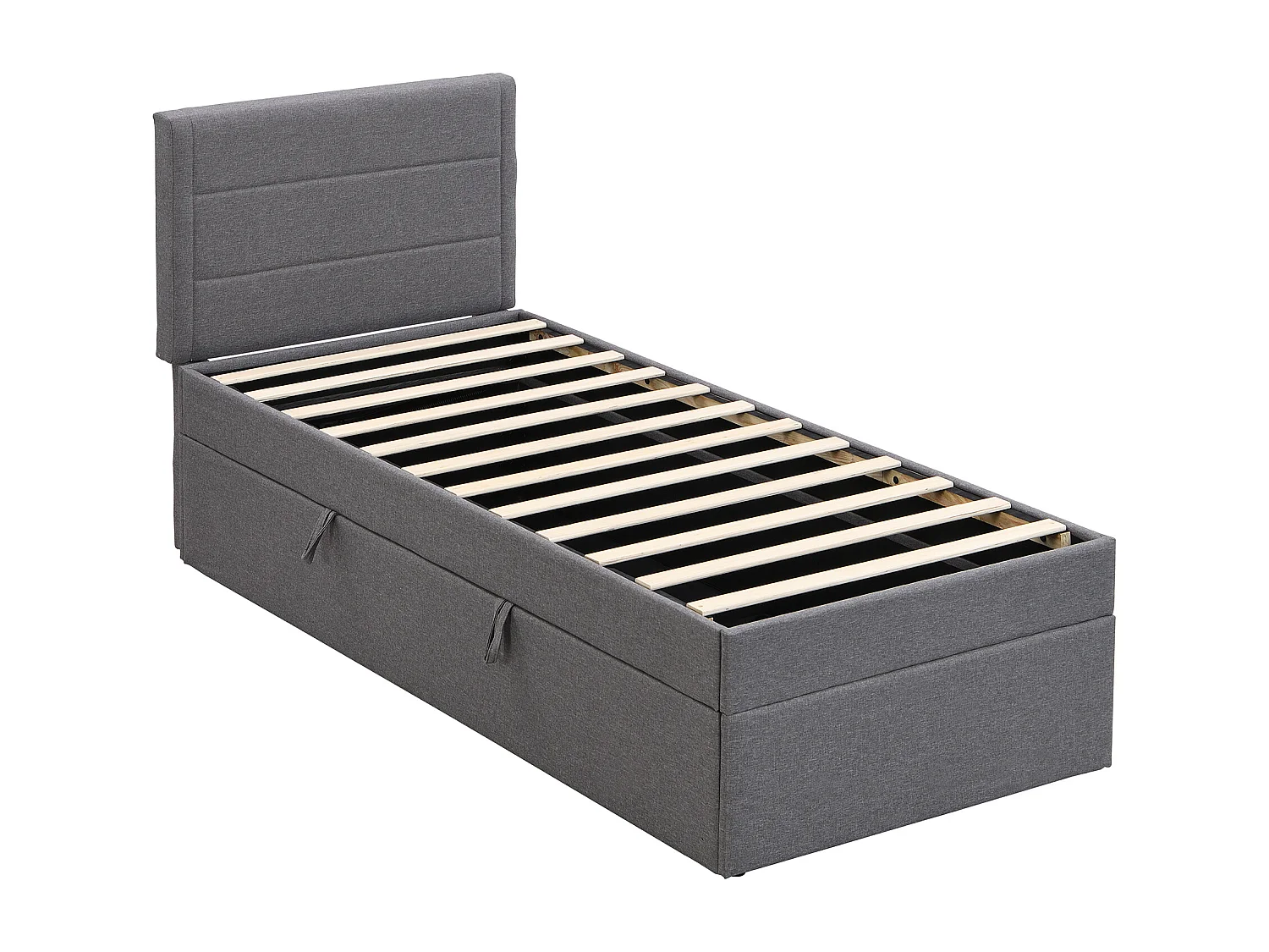 Lit coffre 90x200 cm avec grand de rangement sommier à lattes, en bois et MDF, gris (Sans matelas)