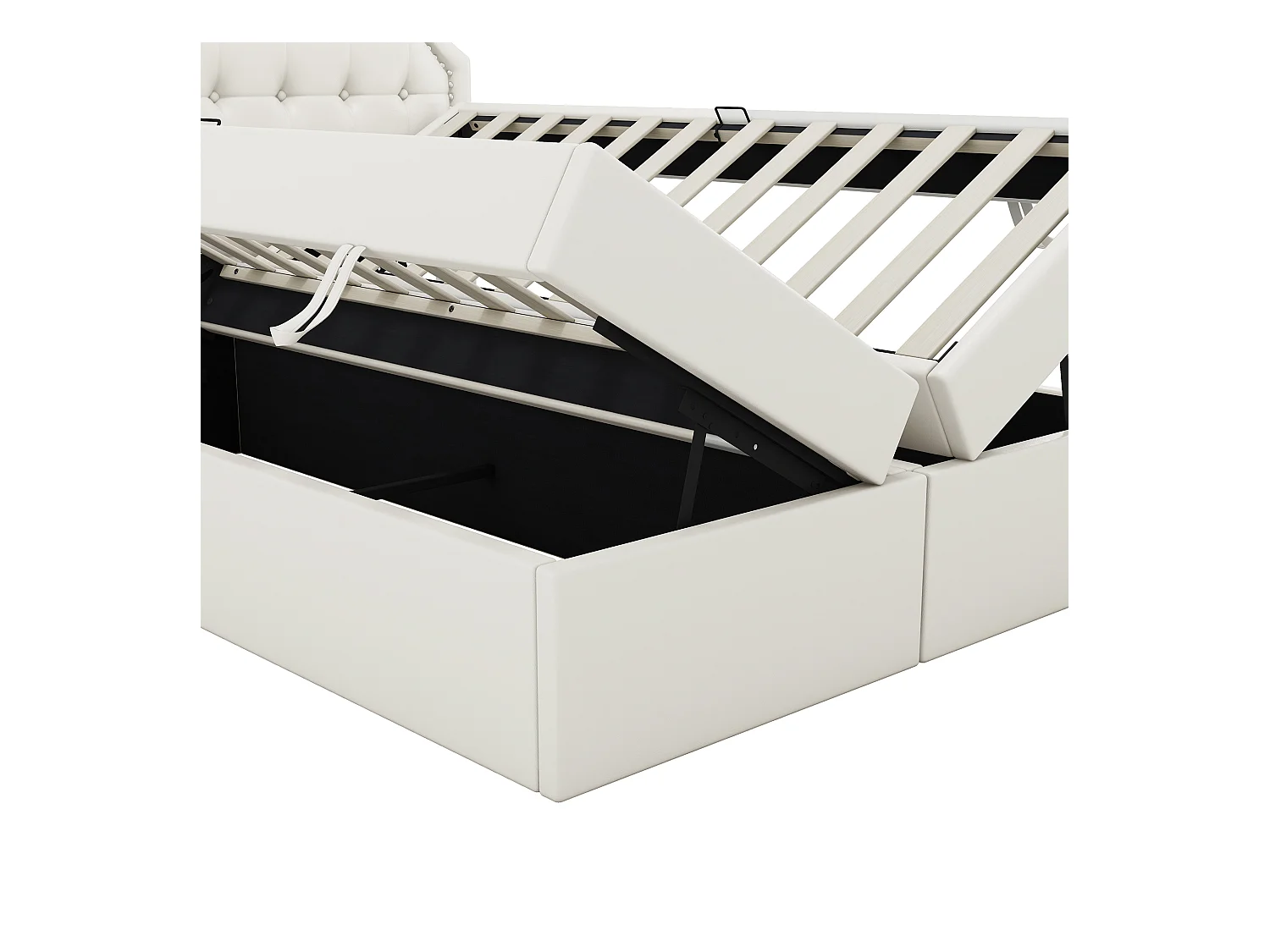 Lit coffre adulte 140x200 cm avec sommier - tête de lit capitonnée - similicuir - blanc (sans matelas)
