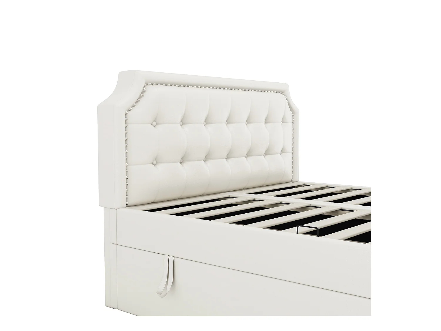 Lit coffre adulte 140x200 cm avec sommier - tête de lit capitonnée - similicuir - blanc (sans matelas)