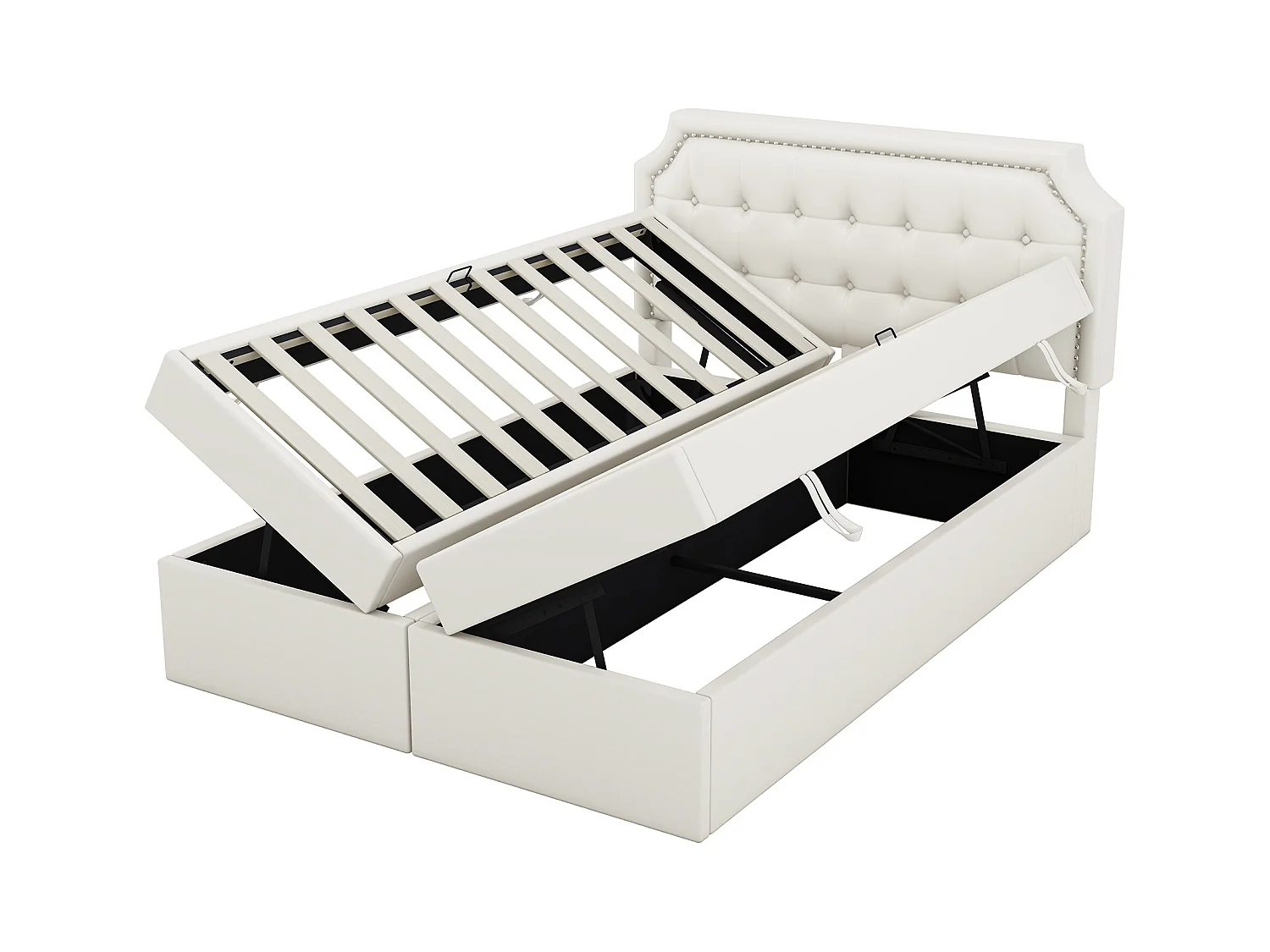 Lit coffre adulte 140x200 cm avec sommier - tête de lit capitonnée - similicuir - blanc (sans matelas)