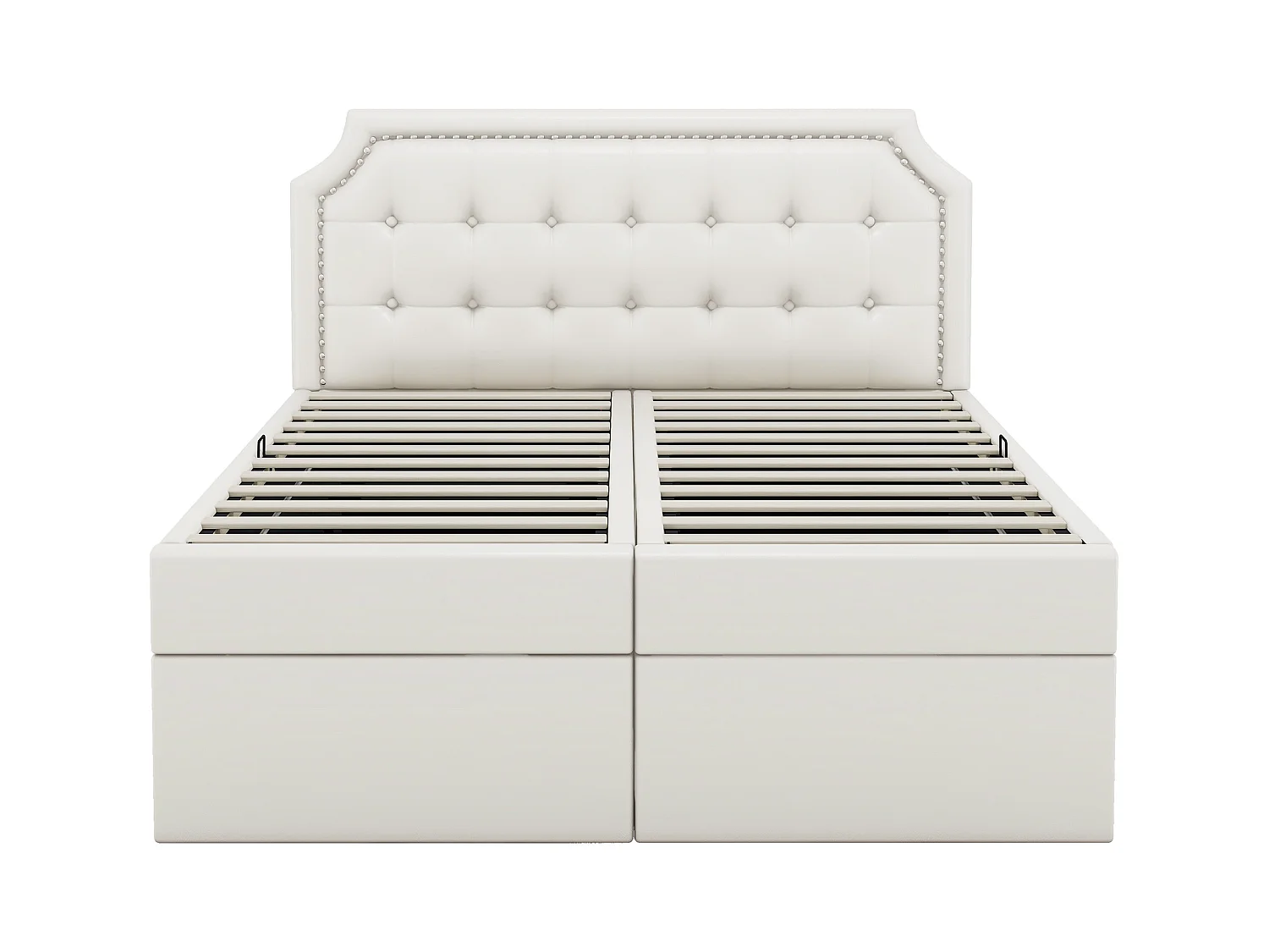 Lit coffre adulte 140x200 cm avec sommier - tête de lit capitonnée - similicuir - blanc (sans matelas)