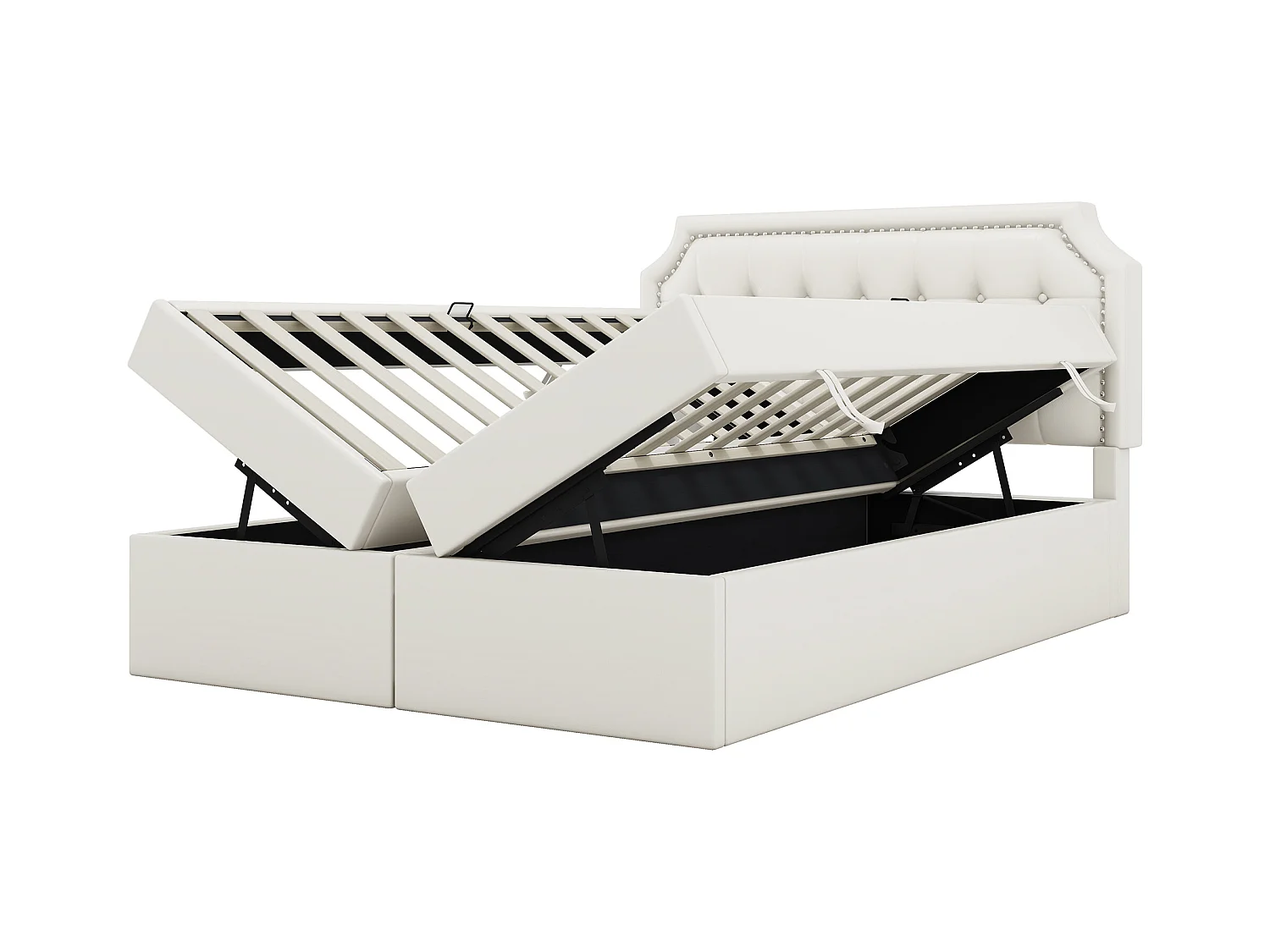 Lit coffre adulte 140x200 cm avec sommier - tête de lit capitonnée - similicuir - blanc (sans matelas)