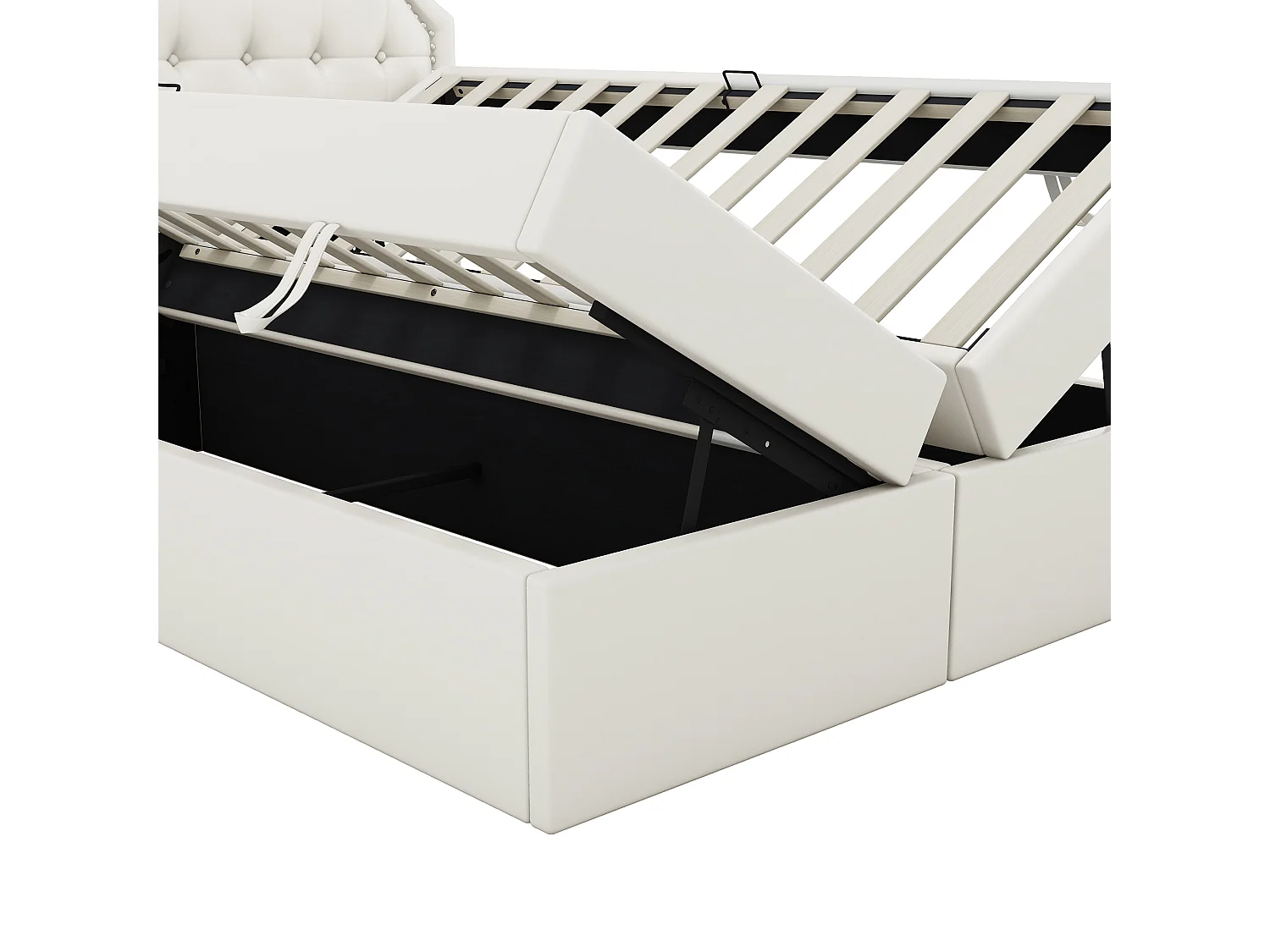 Lit coffre 90x200 cm avec sommier - tête de lit capitonnée - lin - gris (sans matelas)