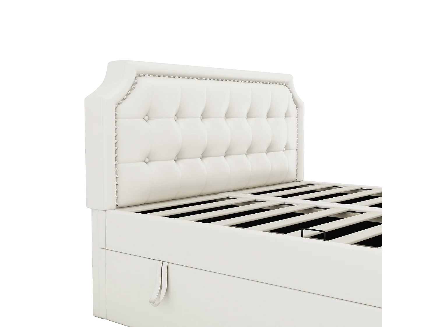 Lit coffre 90x200 cm avec sommier - tête de lit capitonnée - lin - gris (sans matelas)