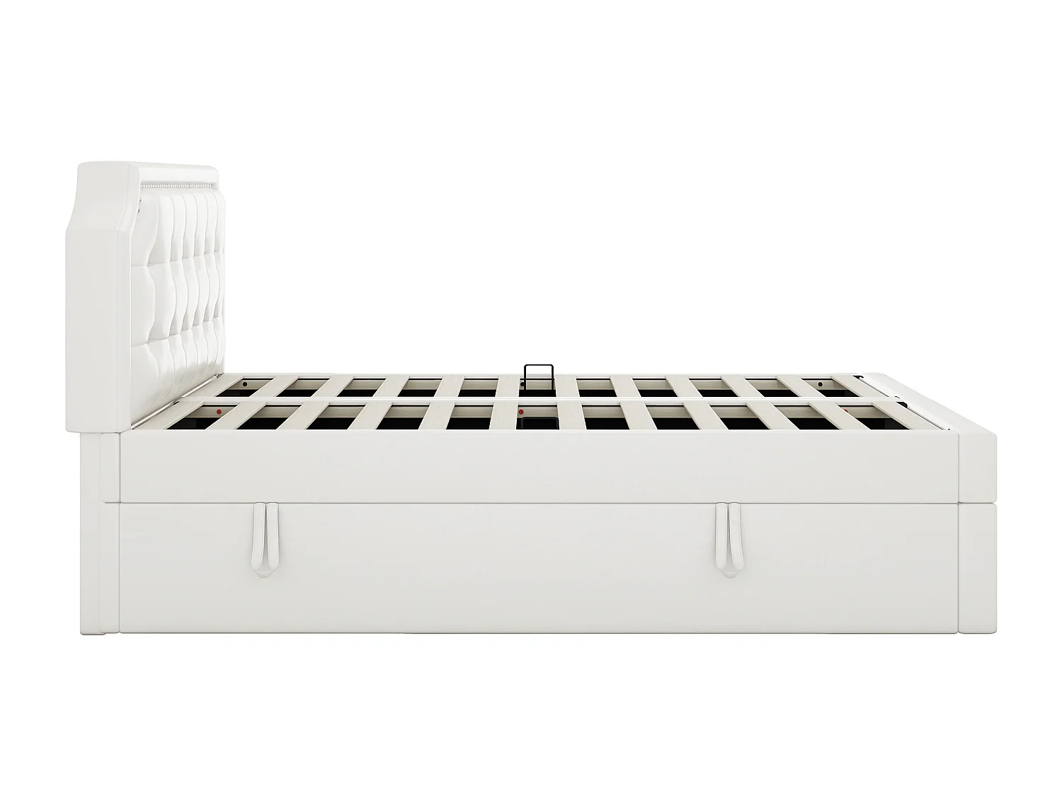 Lit coffre 90x200 cm avec sommier - tête de lit capitonnée - lin - gris (sans matelas)