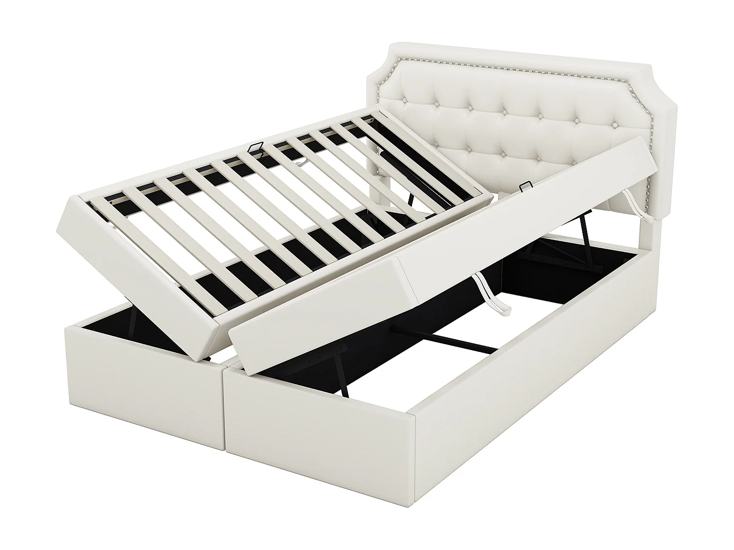 Lit coffre 90x200 cm avec sommier - tête de lit capitonnée - lin - gris (sans matelas)