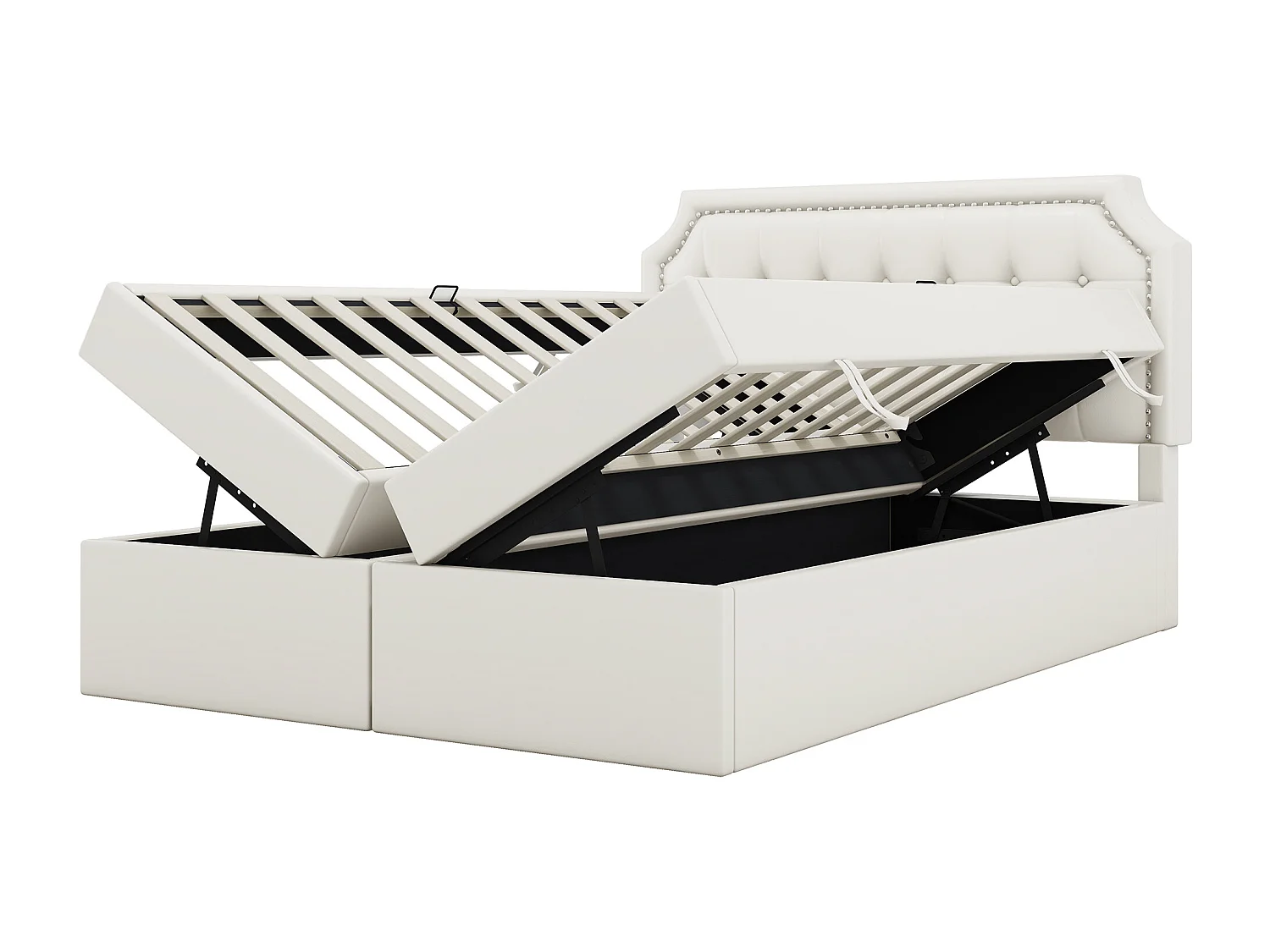 Lit coffre 90x200 cm avec sommier - tête de lit capitonnée - lin - gris (sans matelas)