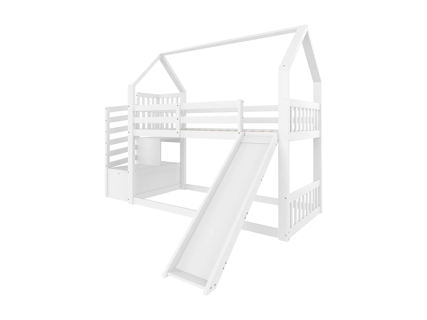 Lit superposé enfant 90x200cm avec protection anti-chute - éhelle et toboggan - bois - gris (sans matelas)