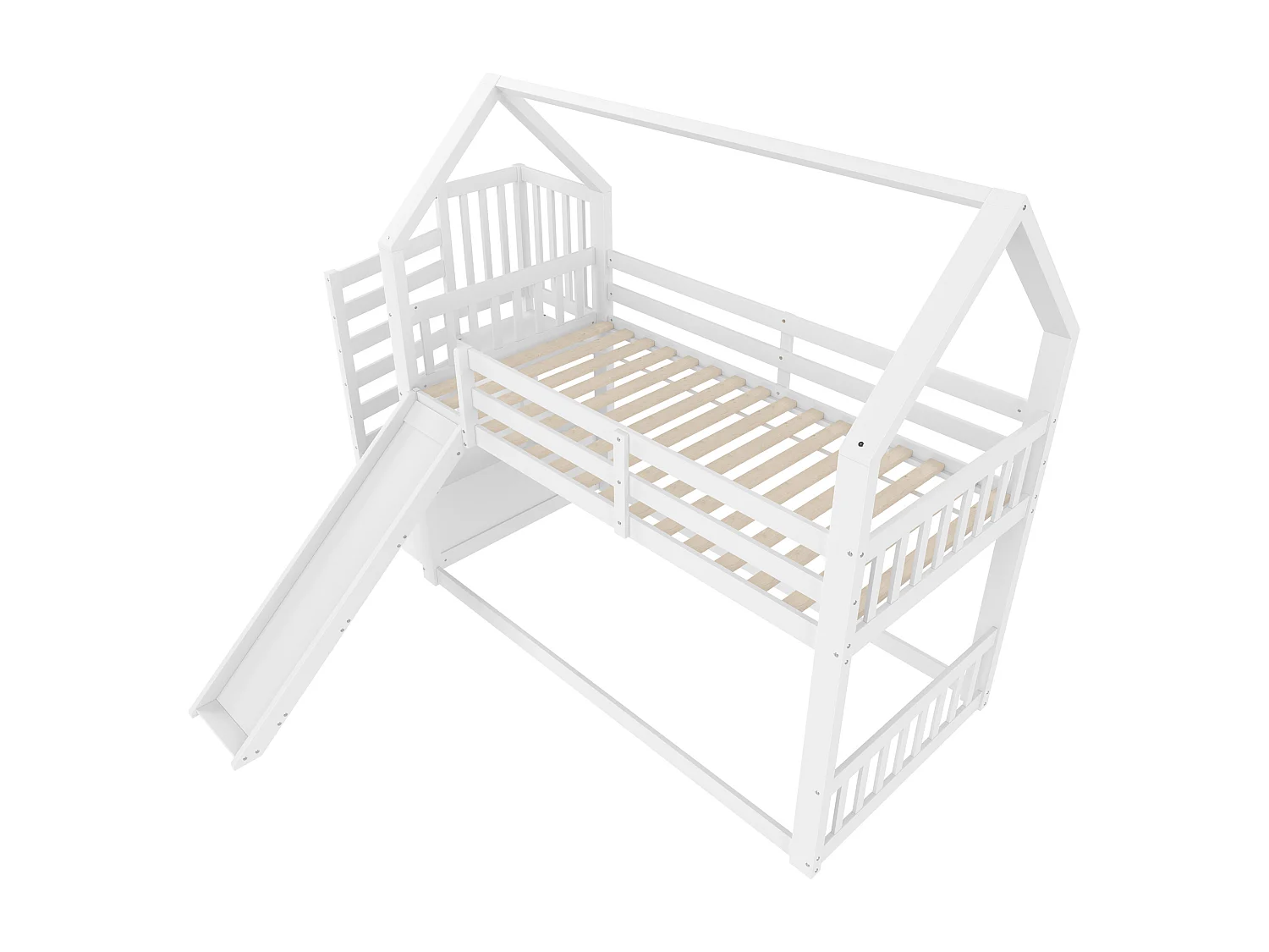 Lit superposé 90x200 cm avec protection anti-chute - éhelle et toboggan - bois - gris (sans matelas)