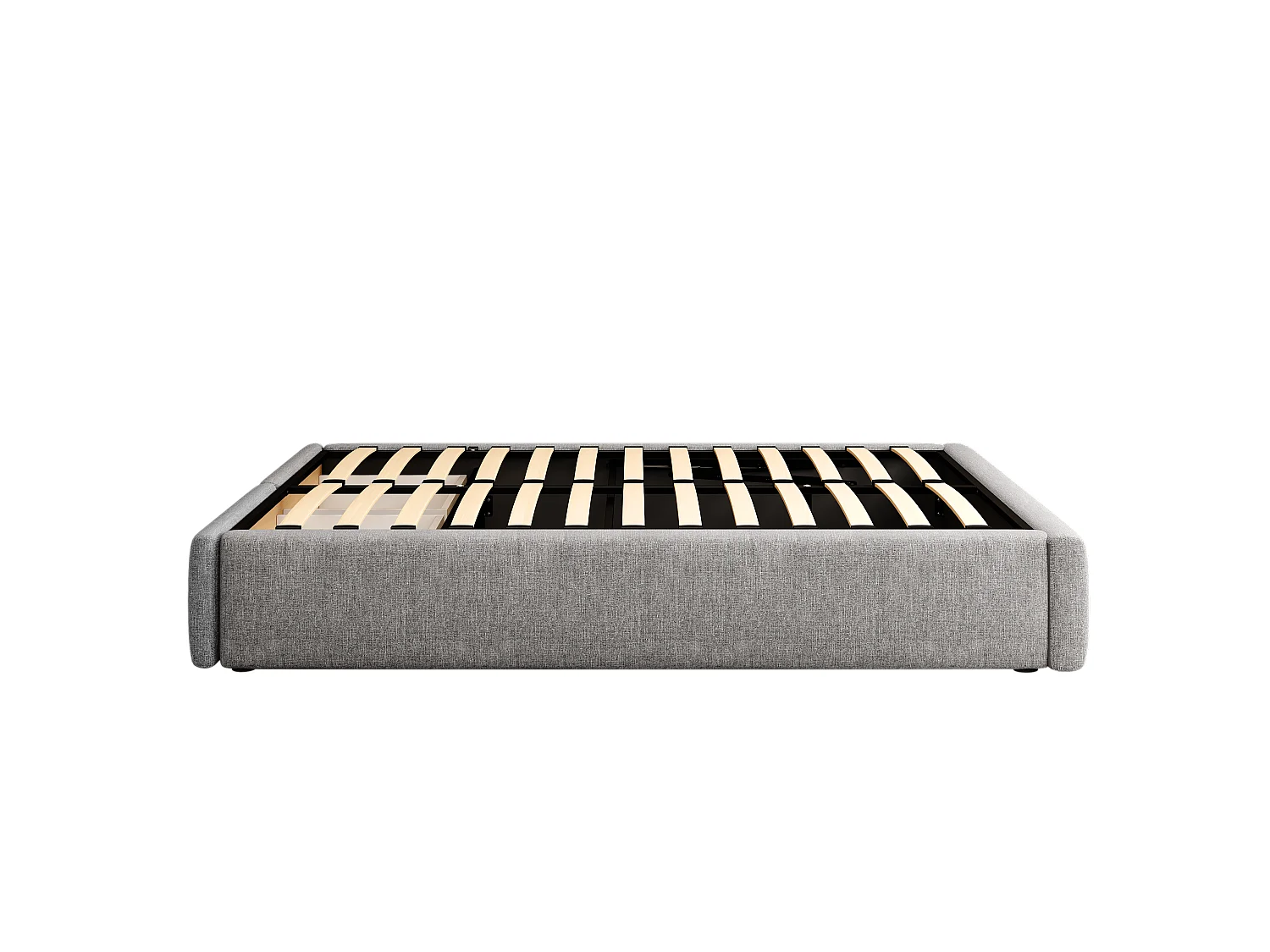 Lit coffre adulte 140x200 cm avec sommier - 2 tiroirs de rangement - lin - gris (sans tête de lit ni matelas)