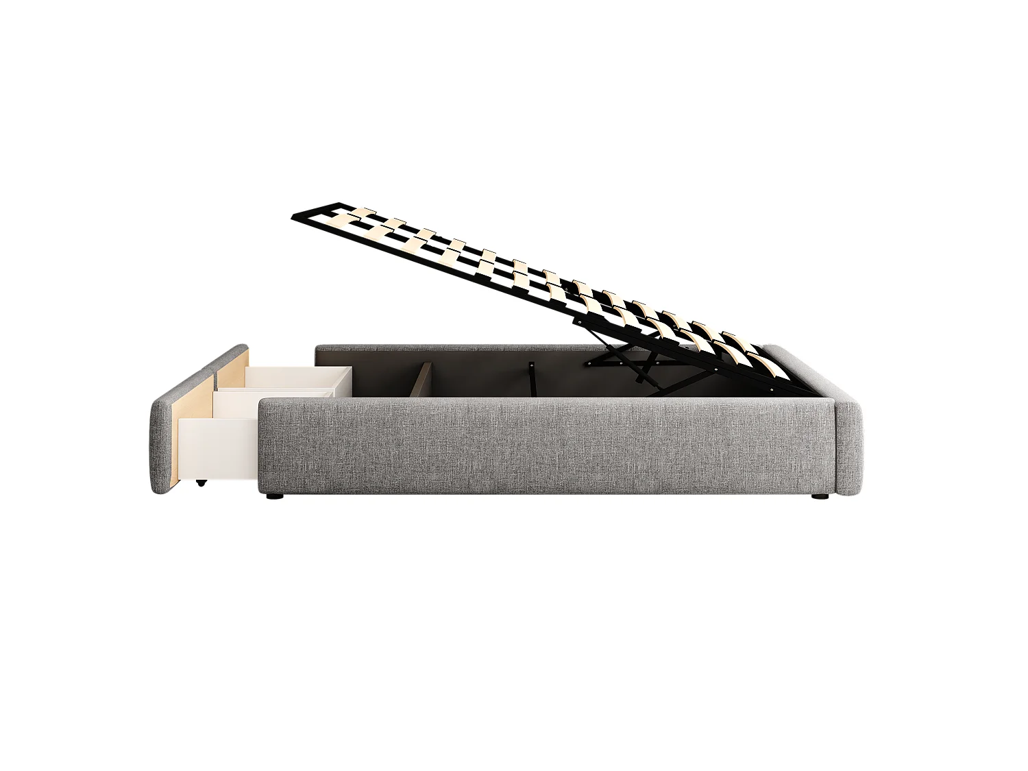 Lit gigogne 90x200 cm avec sommier - tête de lit avec rangements et USB - bois - blanc (sans matelas)