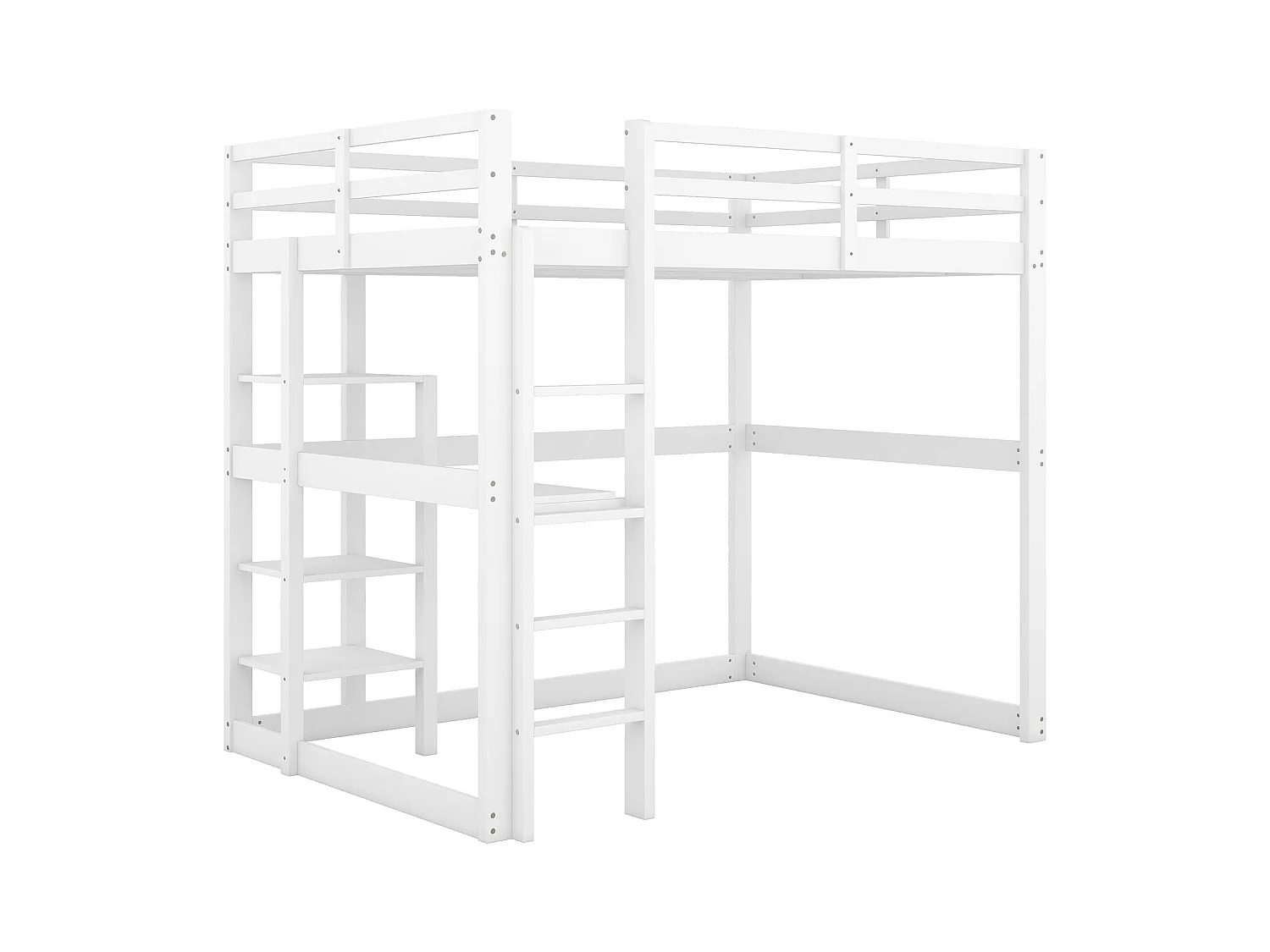 Lit mezzanine adulte 140x200cm avec sommier - protection anti-chute bureau et rangement - bois - blanc (sans matelas)