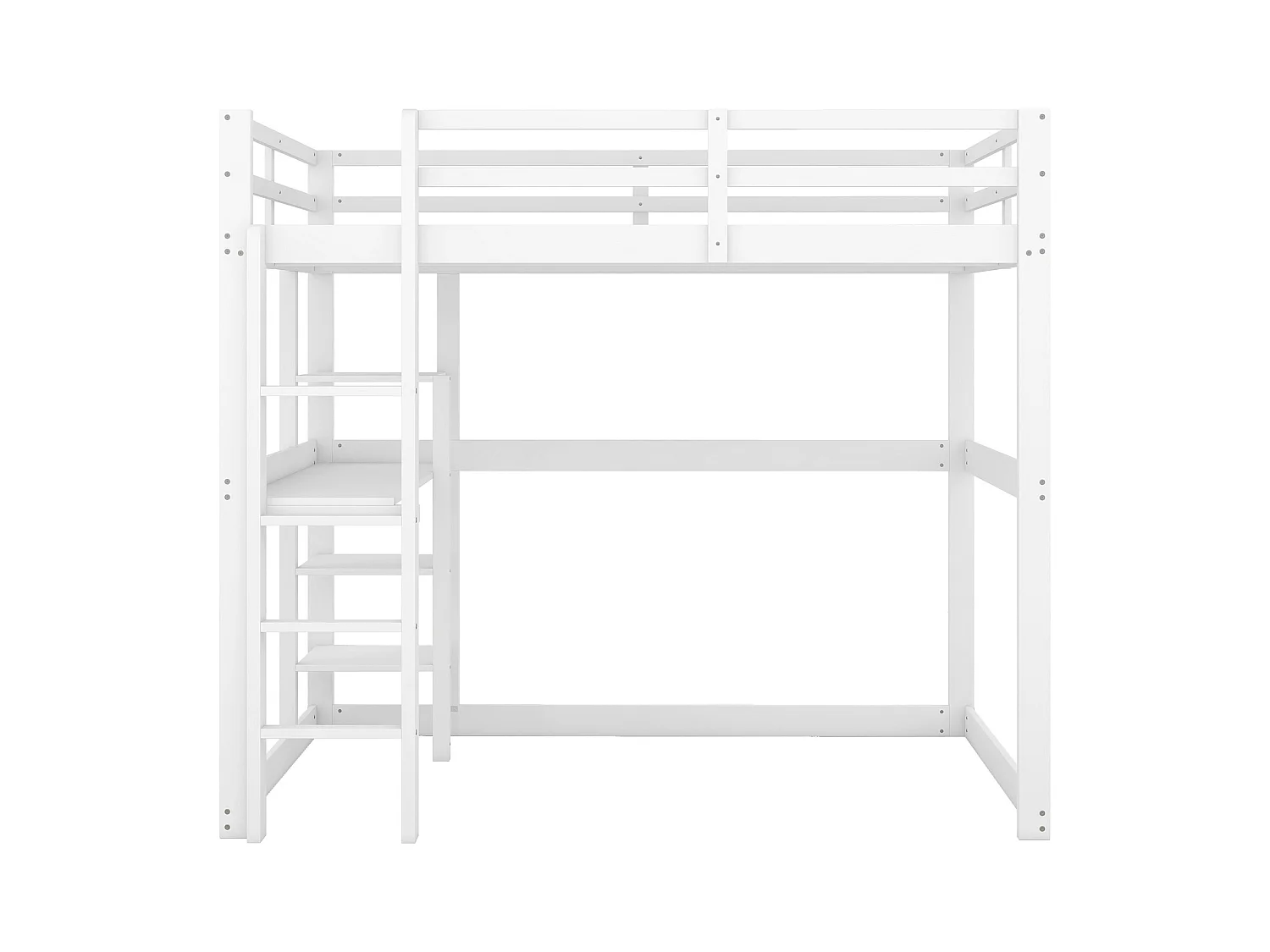 Lit mezzanine adulte 140x200cm avec sommier - protection anti-chute bureau et rangement - bois - blanc (sans matelas)
