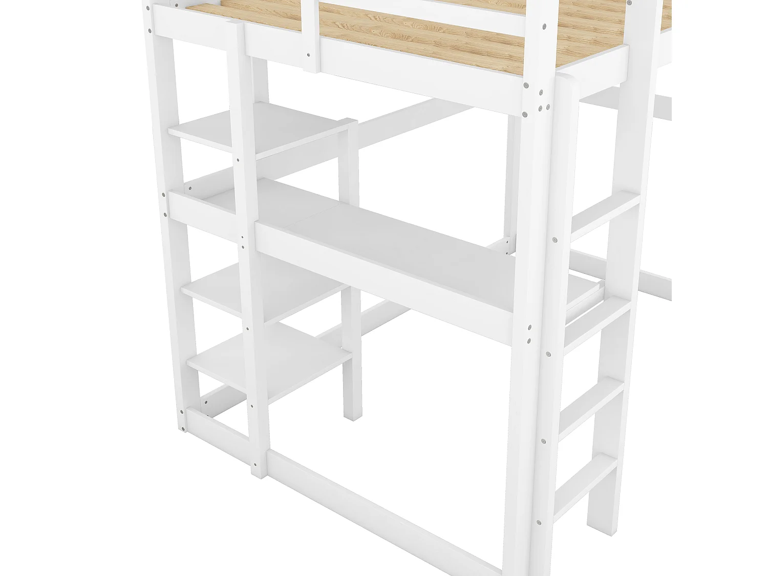 Lit mezzanine 140x200 cm avec sommier - protection anti-chute bureau et rangement - bois - blanc (sans matelas)