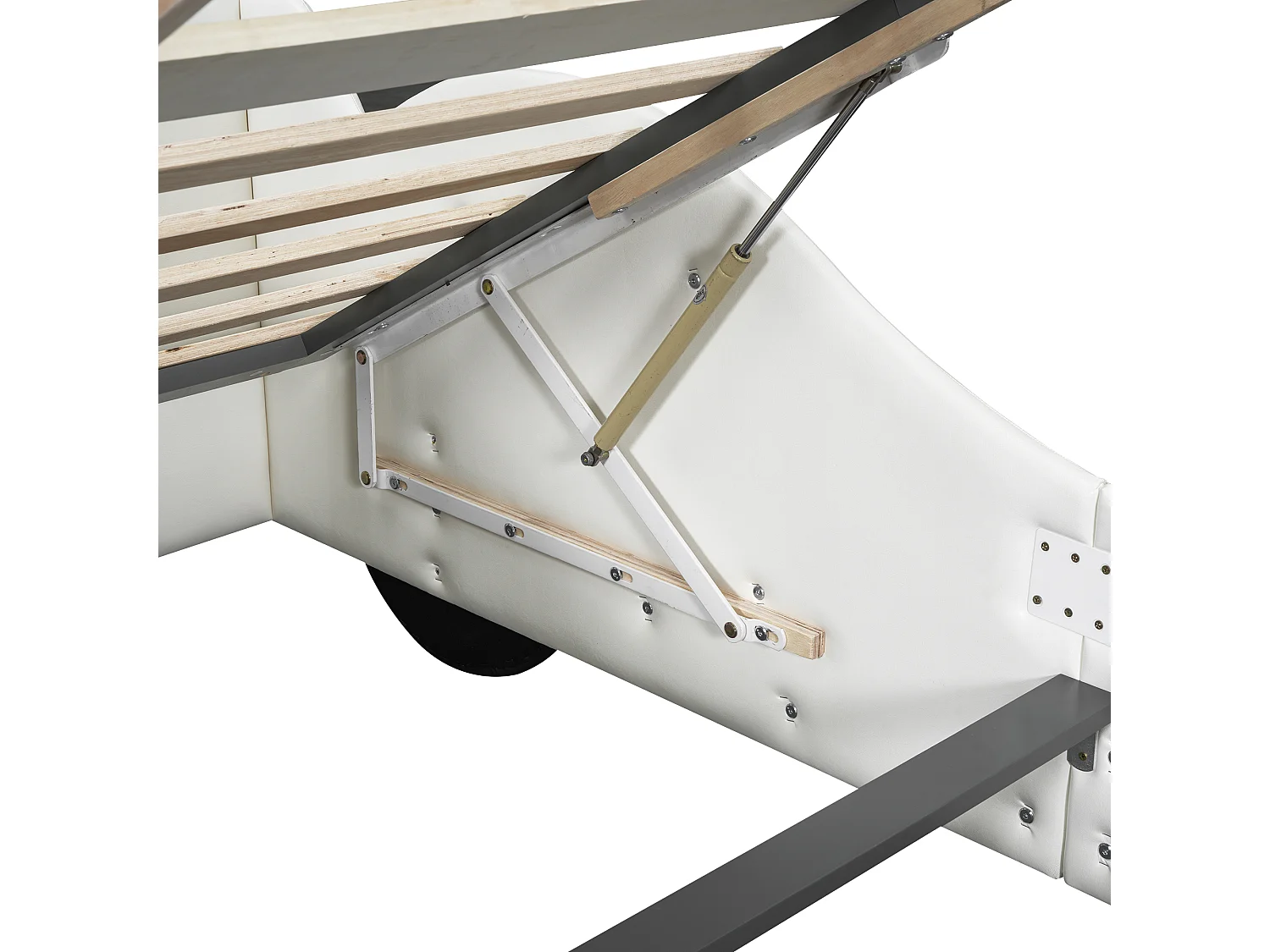 Kinderbed met opbergruimte 90x200 cm met bodem - autobedmodel - kunstleer - wit (zonder matras)