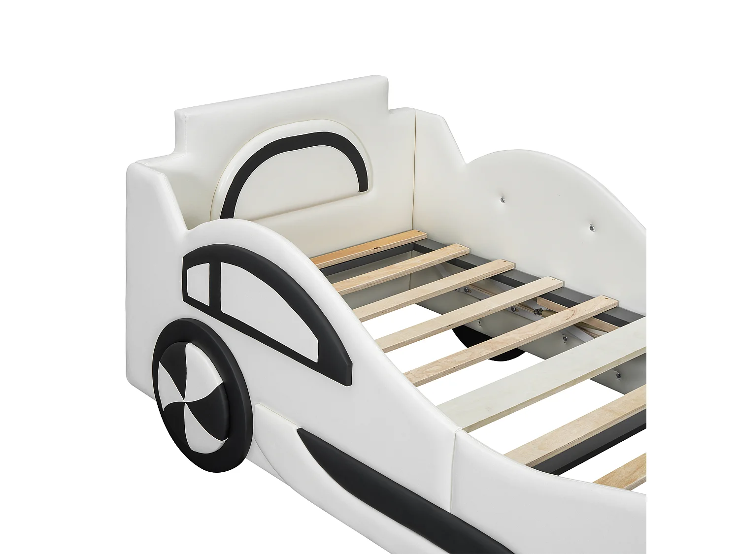 Kinderbed met opbergruimte 90x200 cm met bodem - autobedmodel - kunstleer - wit (zonder matras)