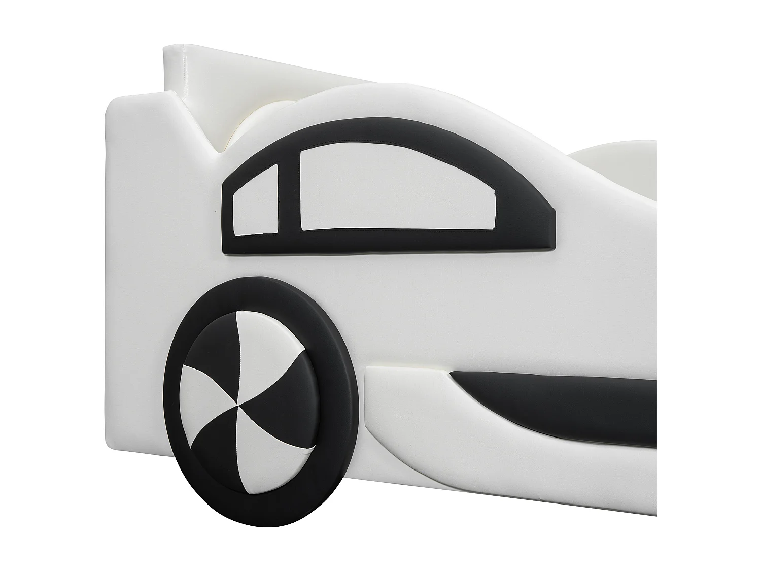 Lit coffre  90x200 cm avec sommier - modèle lit voiture - similicuir - blanc (sans matelas)