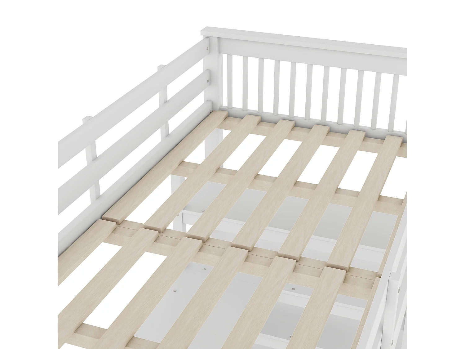 Kinderhoogslaper 90x200cm met lattenbodem - valbeveiliging, bureau en opbergruimte - hout - wit (zonder matras)