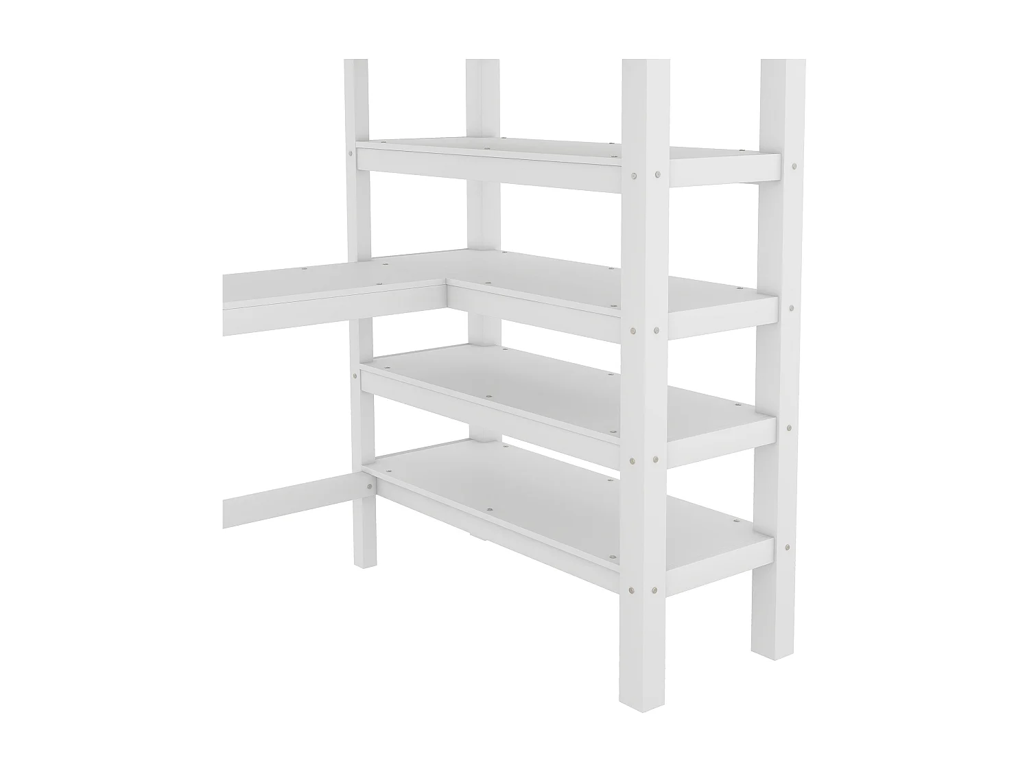 Kinderhoogslaper 90x200cm met lattenbodem - valbeveiliging, bureau en opbergruimte - hout - wit (zonder matras)