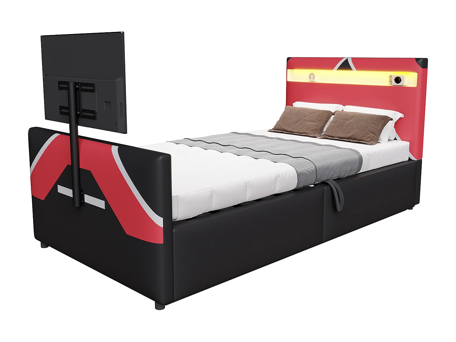 Volwassen opbergbed 140x200 cm met lattenbodem - in hoogte verstelbaar hoofdeinde en LED - fluweel - beige (zonder matras)