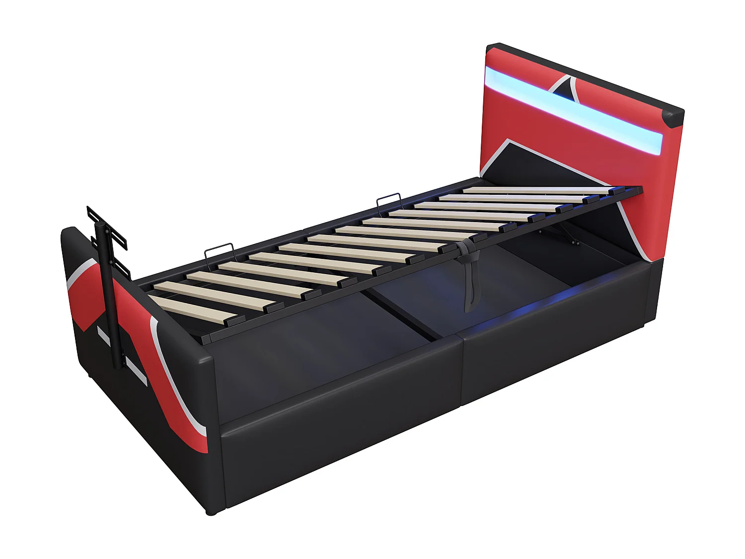 Volwassen opbergbed 140x200 cm met lattenbodem - in hoogte verstelbaar hoofdeinde en LED - fluweel - beige (zonder matras)