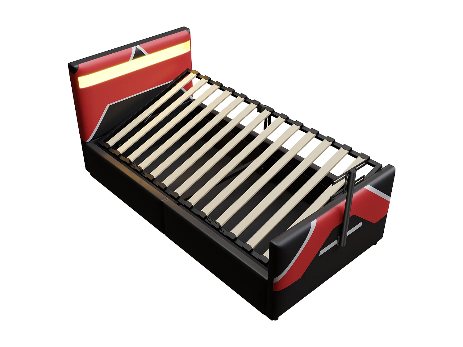 Volwassen opbergbed 140x200 cm met lattenbodem - in hoogte verstelbaar hoofdeinde en LED - fluweel - beige (zonder matras)