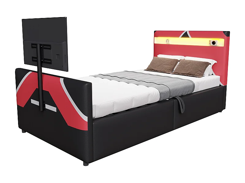 Volwassen opbergbed 140x200 cm met lattenbodem - in hoogte verstelbaar hoofdeinde en LED - fluweel - beige (zonder matras)