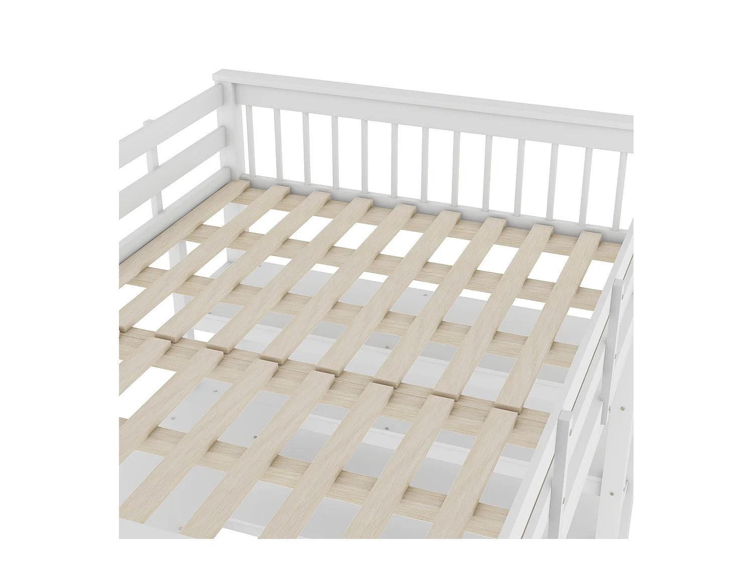 Lit mezzanine 140x200 cm avec sommier - protection anti-chute bureau et rangement - bois - blanc (sans matelas)