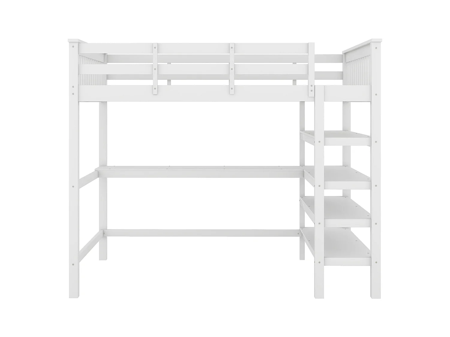 Lit mezzanine adulte 140x200cm avec sommier - protection anti-chute bureau et rangement - bois - blanc (sans matelas)