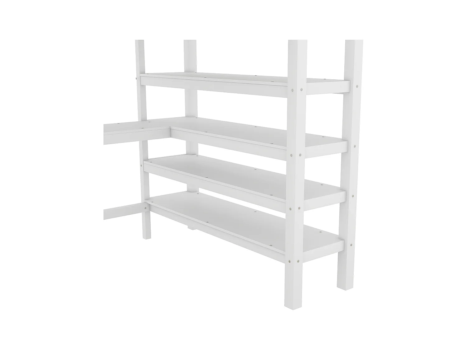 Lit mezzanine adulte 140x200cm avec sommier - protection anti-chute bureau et rangement - bois - blanc (sans matelas)