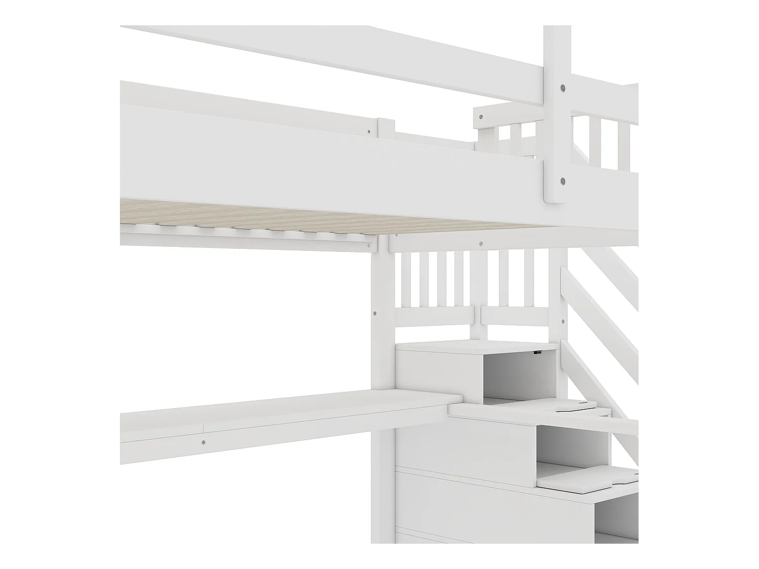 Volwassen mezzaninebed 140x200cm met lattenbodem - valbeveiliging, bureau en opbergruimte - hout - wit (zonder matras)