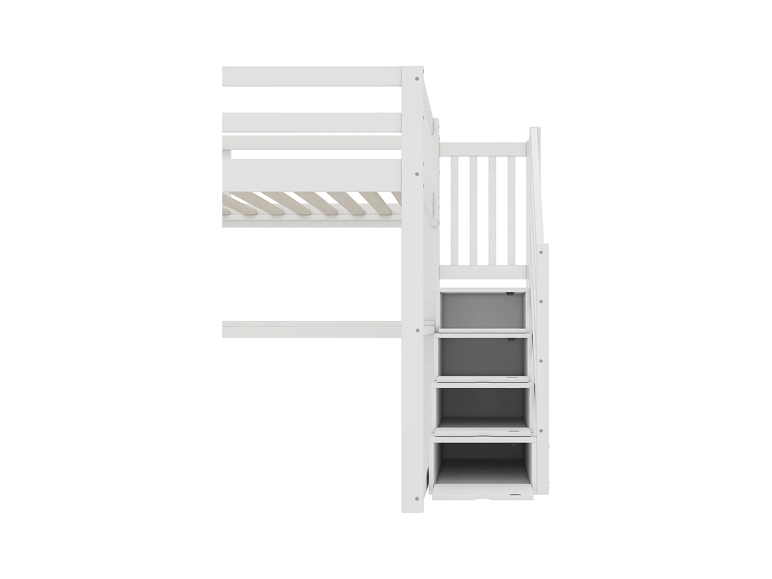 Volwassen mezzaninebed 140x200cm met lattenbodem - valbeveiliging, bureau en opbergruimte - hout - wit (zonder matras)