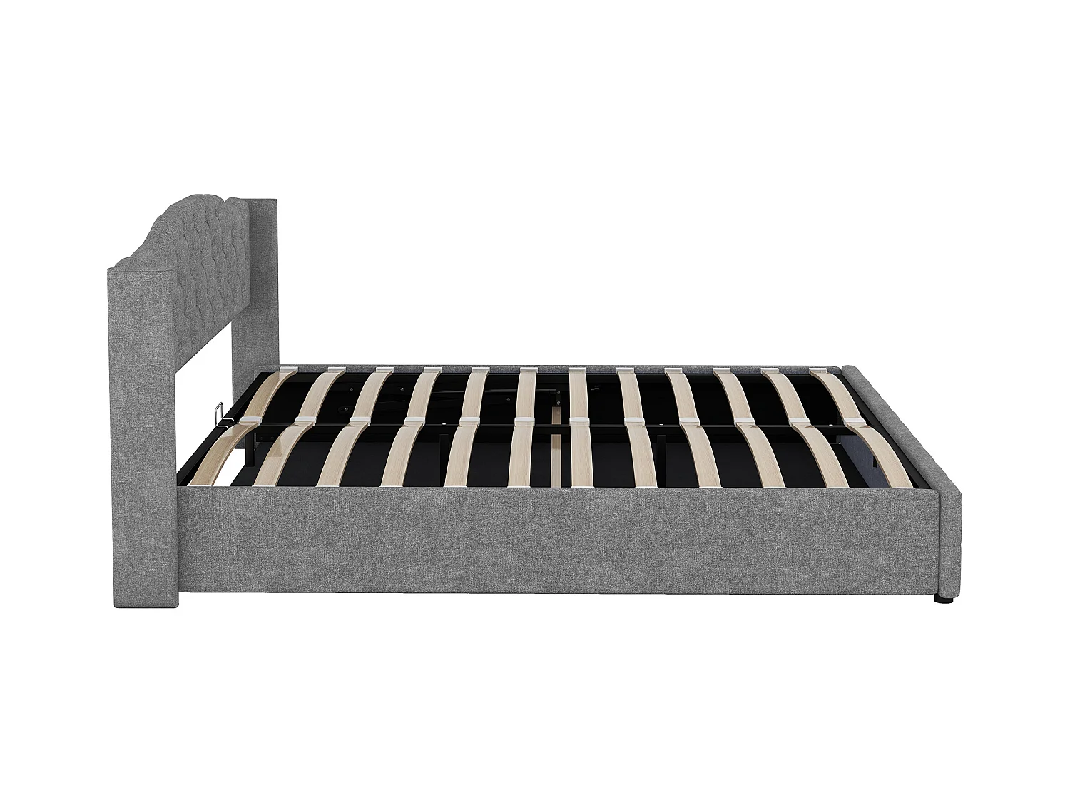 Lit coffre adulte 180x200 cm avec sommier - tête de lit capitonnée - lin - gris (sans matelas)