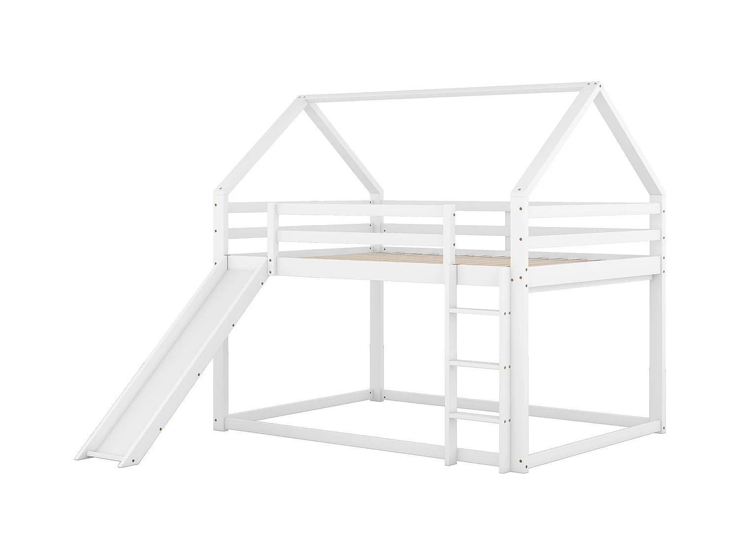Lit superposé enfant 140x200cm avec sommier - protection anti-chute et toboggan - bois - blanc (sans matelas)