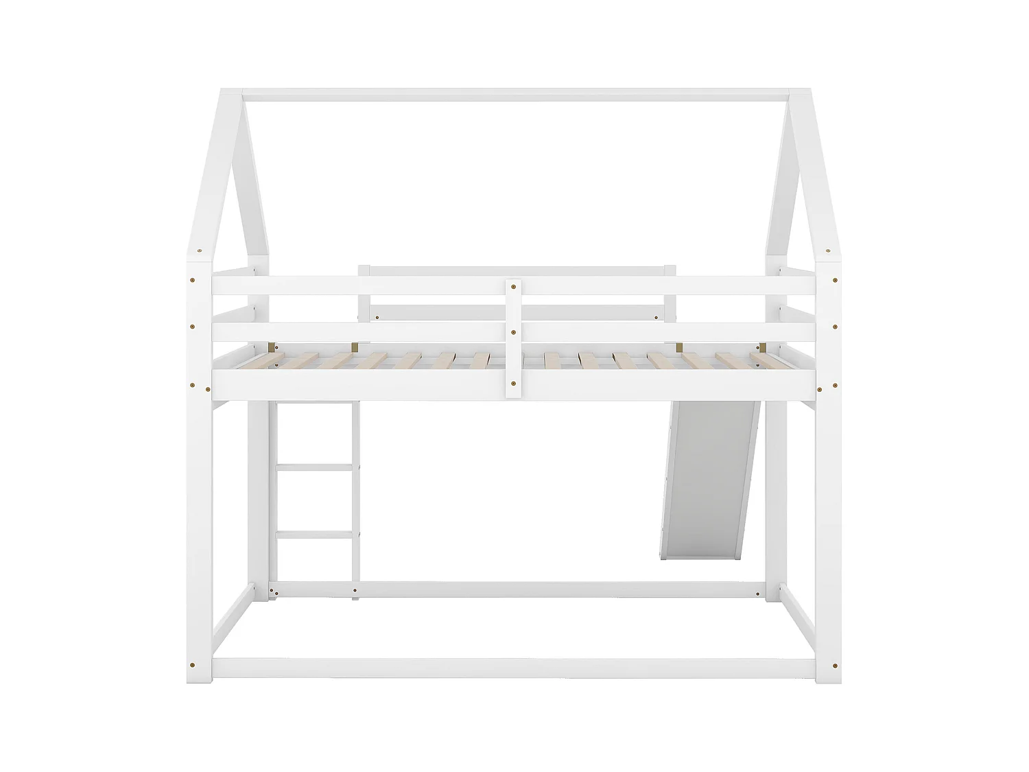 Lit superposé enfant 140x200cm avec sommier - protection anti-chute et toboggan - bois - blanc (sans matelas)