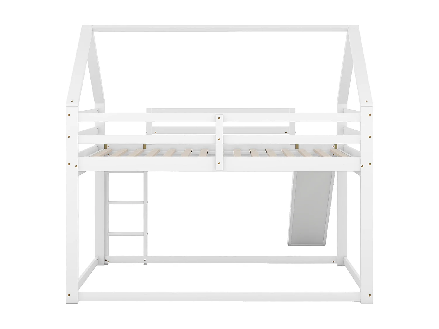 Lit superposé 140x200 cm avec sommier - protection anti-chute et toboggan - bois - blanc (sans matelas)