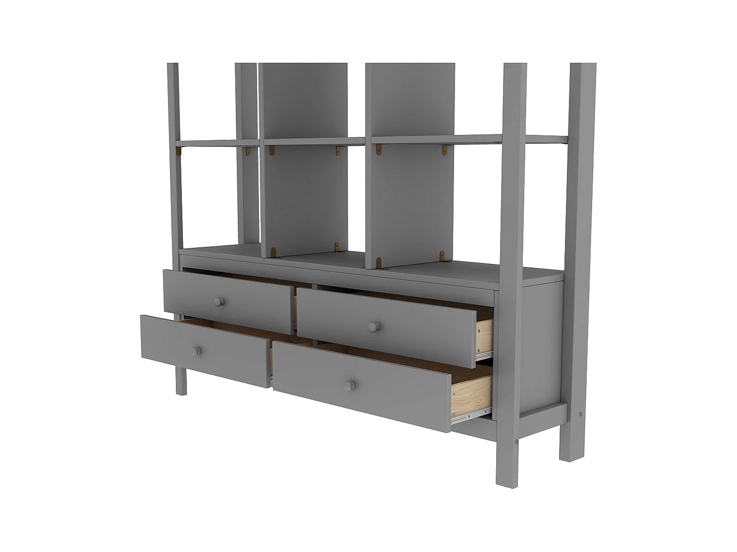 Lit mezzanine adulte 140x200cm avec sommier - protection anti-chute bureau et 6 tiroirs - bois - gris (sans matelas)