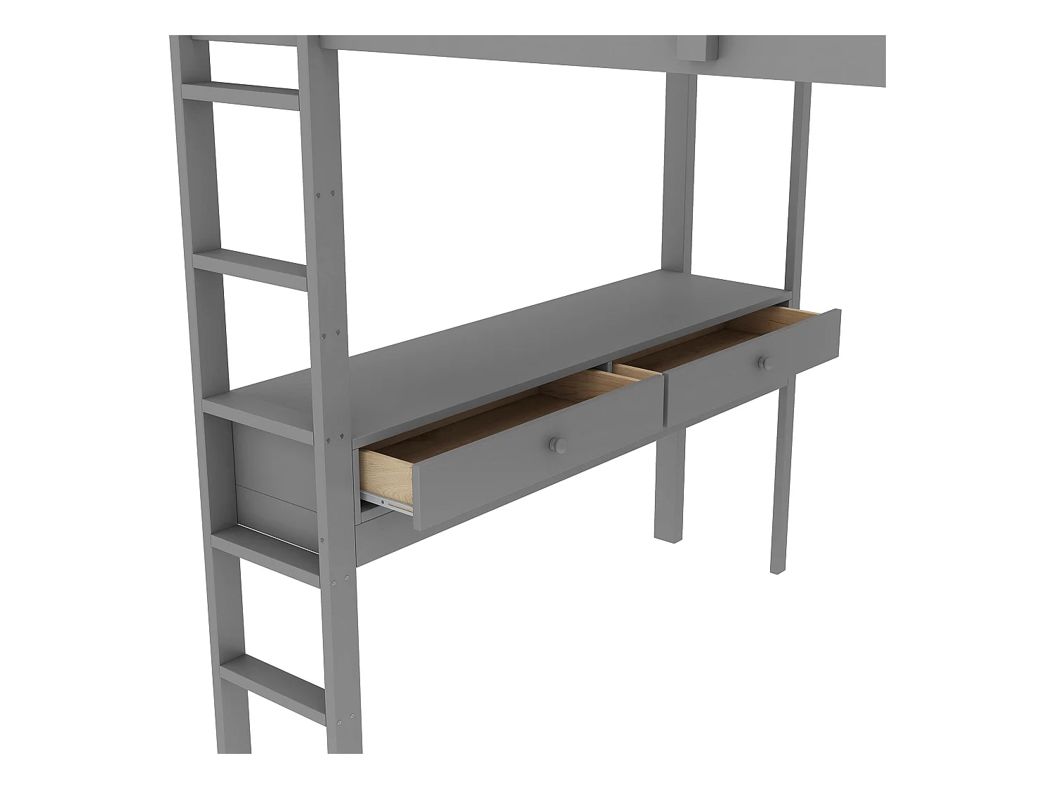 Lit mezzanine adulte 140x200cm avec sommier - protection anti-chute bureau et 6 tiroirs - bois - gris (sans matelas)