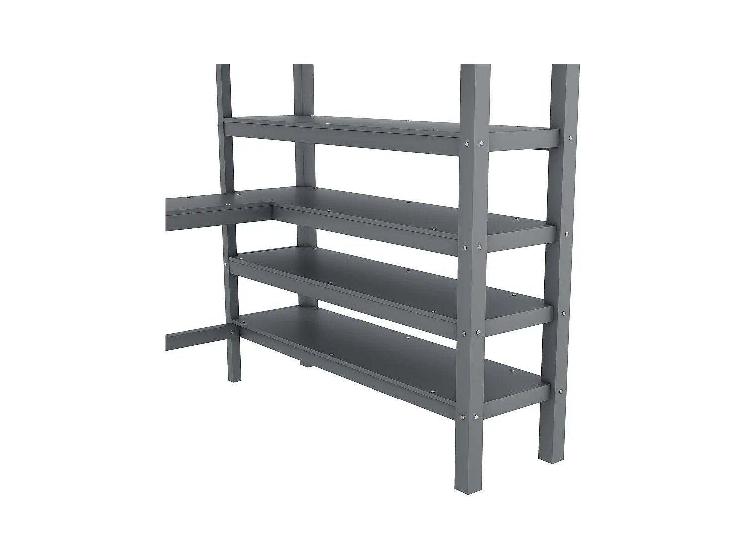 Lit mezzanine adulte 140x200cm avec sommier - protection anti-chute bureau et rangement - bois - gris (sans matelas)