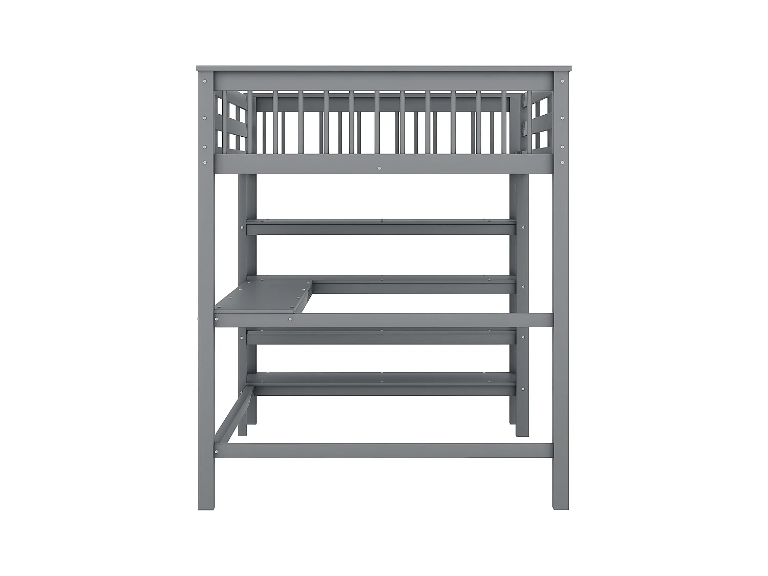 Lit mezzanine adulte 140x200cm avec sommier - protection anti-chute bureau et rangement - bois - gris (sans matelas)