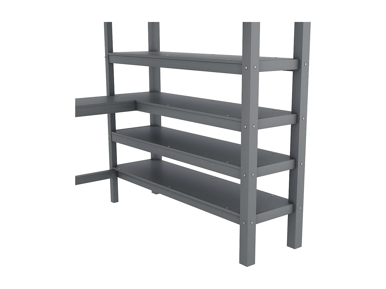 Volwassen mezzaninebed 140x200cm met lattenbodem - valbeveiliging, bureau en opbergruimte - hout - grijs (zonder matras)